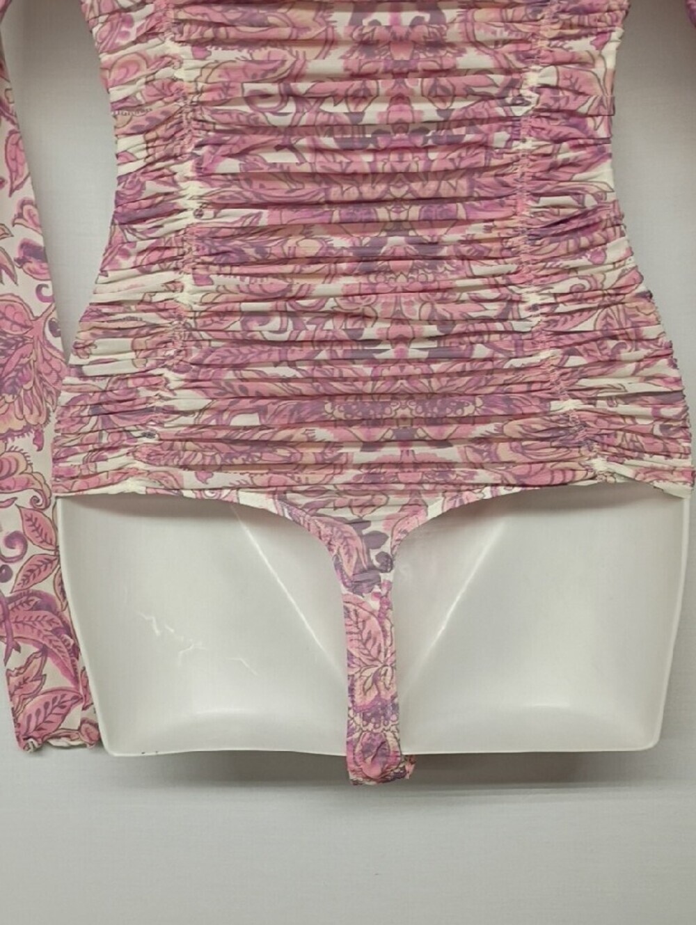 Free People Pink Paisley Ruched SHEER Turtleneck Bodysuit - Picture 9 of 11